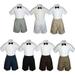 3pc Set Boy Toddler Formal Party Black BowTie White Navy Brown Khaki Shorts S-4T