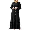 Maxi Dresses Women Plus Size Loose Empire Waist Kaftan Dress Button Long Sleeve Ankle-Length Long Dress