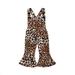 Binwwede Kid Suspender Pants Summer Romper Leopard Printed Sleeveless Off-Shoulder Ruffle Hem Loose Jumpsuit for Girl