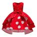 Zpanxa Baby Girls Retro Polka Dot Dress Toddler Girls Princess Dress Little Girls Party Wedding Dress Rose Print Kids Pageant Flower Girl Sleeveless Dress Christmas Dress Red (8-9 Years)