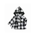 Licupiee Toddler Christmas Girls Hooded Coat Plaid Print Long Sleeves Horn Button Closure Autumn Winter A-Line Jacket