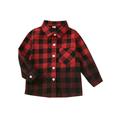 Gureui Kids Baby Girls Boys Autumn Winter Coat Casual Gradient Plaid Print Long Sleeve Lapel Jacket Button Closure Shirt