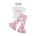 Sunisery Toddler Baby Girl Birthday Outfit Sweet Short Sleeve T-Shirt Tops Donut Flare Pants Headband 3Pcs Clothes