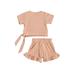 Fanvereka Newborn Baby Girls 2-piece Short Sleeve Lace-up Tops+Shorts Outfit Set