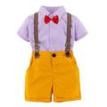 StylesILove Baby Toddler Boys Classic Button Down Shirt and Shorts Suspenders Bowtie 4pcs Gentleman Suit Set Cotton Overalls Outfit (Purple Floral 12 Months)