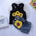 Kids Girls Sunflower Outfits Suit Tank Top and Denim Shorts Summer Cool Fashion Print Cotton O-Neck Vest for 1-2 Years Toddler Baby