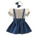 Ochine Toddler Outfits Baby Girl Dress Stripe Rompers Strap Skirt Overall Outfits Kids Clothes Set 3Pcs Children Playsuit White