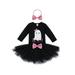 Newborn Baby Girl Halloween Long Sleeve Romper Top Lace Solid Skirt Outfit With Headband 3Pcs