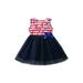 Xiaoluokaixin Toddler Kids Baby Girls Clothes Outfits Stars Stripe Tulle Dress Independence Day Bowknot Sundress cqH