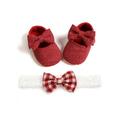 Infant Baby Girls Soft Sole Bowknot Princess Wedding Dress Flats Prewalker Newborn Light Baby Sneaker Shoes Headband 2 Set