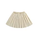 Sunisery Kids Girls Faux Leather Pleated Skirts Summer Fall Solid Elastic Waist Mini Skirts PU Leather Skirt Apricot 1-2 Years