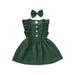 Canrulo Summer Lovely Infant Baby Girls Dress Hairpin 2pcs Ruffles Sleeveless Lace Button Knee Length A-Line Sundress Green 4-5 Years