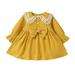 TAIAOJING Toddler Baby Girl Dress Kids Long Ruffled Sleeve Bowknot Cute Solid Princess Dress Outfits Girl Clothes 2-3 Years