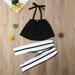 Puloru Baby Girls Off Shoulder Crop Tops + Stripe Pants Outfits