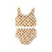 Genuiskids Toddler Infant Baby Girl Swimsuit Two Piece Set Kid Print Plaid Pattern Bathing Suit Fly Sleeve Tops Matching Shorts Beachwear