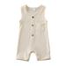 Fanvereka Baby Summer Romper Solid Color Sleeveless Button Closure Ribbed Jumpsuit