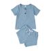 Bebiullo Summer Toddler Baby Clothing Sets For Infant Baby Girls Boys Clothes Set Solid Rib Short Sleeve Top+Shorts 2pcs Outfit Blue 9-12 Months