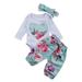 3 PCS Newborn Baby Girls Romper Pant Headband Sets Cute Newborn Baby Girl Clothes Outfts Suit 18-24 Months