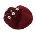 Kids Girls Winter Warm Beret Hats with Flower Ribbon Star Wool Beret Caps for Girls School Casual Wear