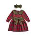 Yinyinxull Christmas infant Baby Girl Long Sleeve Dress Plaids Doll Collar A-line Dress with Headband Clothes Red 12-18 Months