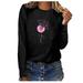 Fesfesfes Women s O-Neck Printing Tops Loose Casual Long Sleeve Breast Awareness Tops Plus Size Clearance $10