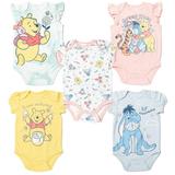 Disney Winnie the Pooh Eeyore Tigger Infant Baby Girls 5 Pack Bodysuits Newborn to Infant