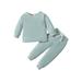 Calsunbaby Toddler Baby Girl Autumn Casual 2Pcs Clothing Set Long Sleeve Solid Top Long Pants Outfit Bean green 3-4 Years