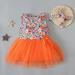 Zpanxa Toddler Girl Outfits Princess Dresses Baby Girls Cute Sleeveless Flowers Print Mesh Bow Skirt Casual Dress Cotton Dresses Orange (3-4 Years)