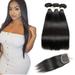 Brazilian Straight Virgin Hair 3 Bundles With Closure Free Part 26 28 30 with 22 Closure 100% Unprocessed Remy Human Hair Extensions Hair Weft Weave With Lace Closure Natural Color