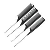 Unique Bargains 4 Pcs Tail Comb for Home Use Styling Comb Steel Handle Hair Combs Black