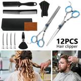 HOTBEST 12PCS Hair Cutting Scissors Set Home Barber Salon Thinning Shears Kit Pro Barber Hair Cutting Kit Set For Men Women Hairdresser Home Barber Hairdressing Supplies Tools