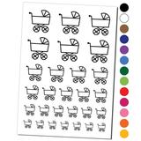 Baby Carriage Pram Stroller Water Resistant Temporary Tattoo Set Fake Body Art Collection - Dark Blue