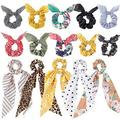 15 Pcs Hair Scarf Scrunchie Bow Scrunchies for Hair Hair Scrunchies with Bow Chiffon Floral Scrunchie Hair Bands Satin Scarf Ponytail Holder for Women(Color A)