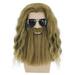 RightOn Golden Brown Wig with Beard Mustaches Wig for Men s Long Curly Wig Golden Brown Hair Wigs with Wig Cap