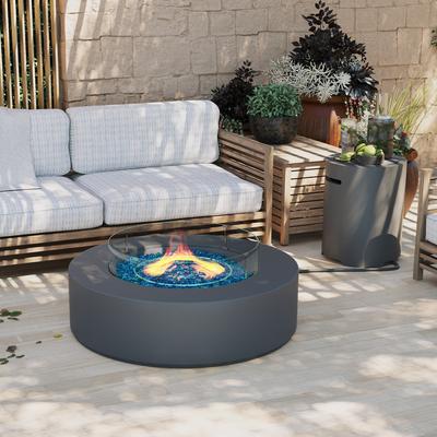 Patio Watcher 42'' Round Patio Propane Gas Concrete Fire Pit Table, 50000 BTU with Wind Guard and Gas Tank Cover
