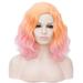 Unique Bargains Wigs for Women 16 Flame Red Pink Curly Wig with Wig Cap