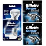 Gillette Sensor Excel Razor w/ 3 Cartridges + Gillette Sensor Excel 10 Ct. Refill Blades (Pack of 2) + LA Cross Manicure 74858