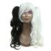 Unique Bargains Wigs for Women 24 Ponytail Black White Curly Wig with Wig Cap