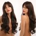 Travelwant Brown Wigs for Women Long Curly Wavy Wig with Bangs Charming Women s Long Curly Full Hair Wig (Dark Brown)