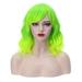 RightOn Lime Green Wig with Bangs Short Curly Wavy Wig Fluorescent Green Wig for Women Girls Synthetic Wig Cosplay Costume Daily Wear Wig