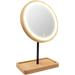 Lighted LED Makeup Mirror Vanity Mirror with 3 Color Lights Cordless USB Rechargeable Battery 360Â° Rotation Bamboo Wood Beauty