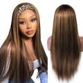 4/30 Ombre Highlight Headband Wig Human Hair Straight Glueless None Lace Front Headband Wig Brazilian Virgin Hair Wigs for Black Women - 14 inch