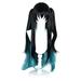 Unique Bargains Human Hair Wigs for Women Lady 31 Black Gradient Blue Wigs with Wig Cap