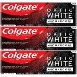 Colgate Optic White with Charcoal Whitening Toothpaste Cool Mint Black and White Striped Paste â€“ 4.2 ounce (3 Pack)