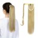 SHCKE 20/22 Inch Wrap Around Ponytail Extension Curly Straight Clip In Hair Extension Synthetic Hairpieces for Women Ash Blonde