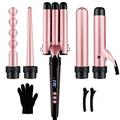 5-IN-1 Curling Iron Professional Curling Wand Set Instant Heat Up Hair Curler with 5 Interchangeable Ceramic Barrels (0.35 to 1.25 ) with Heat Protective Glove & 2 Clips