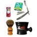 Classic Samurai Men s Shaving Set with CS-101G Barber Straight Razor 100 Derby Blades Brush Arko Soap & Porcelain Mug