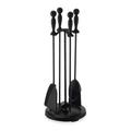 5 Pc Wood Stove Tool Set in Matte Black Finish w Round Base