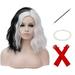 RightOn Black and White Wig for Women Girls Half White and Half Black Wig Short Curly Wavy Bob Wig Synthetic Hair Wigs Two Tone Wig Split Wig