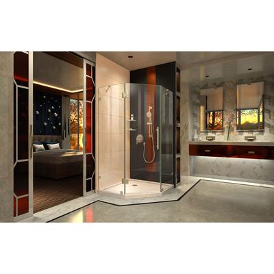 Dreamline DreamLine Prism Lux 42 inch D x 42 inch W x 74 3/4 inch H Frameless Neo-Angle Hinged Shower Enclosure in Brushed Nickel with Biscuit Shower Base Kit DL-6053-22-04